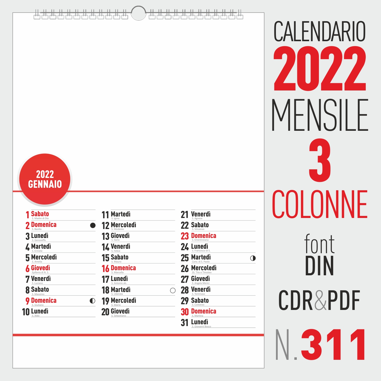 calendario 2022 mensile