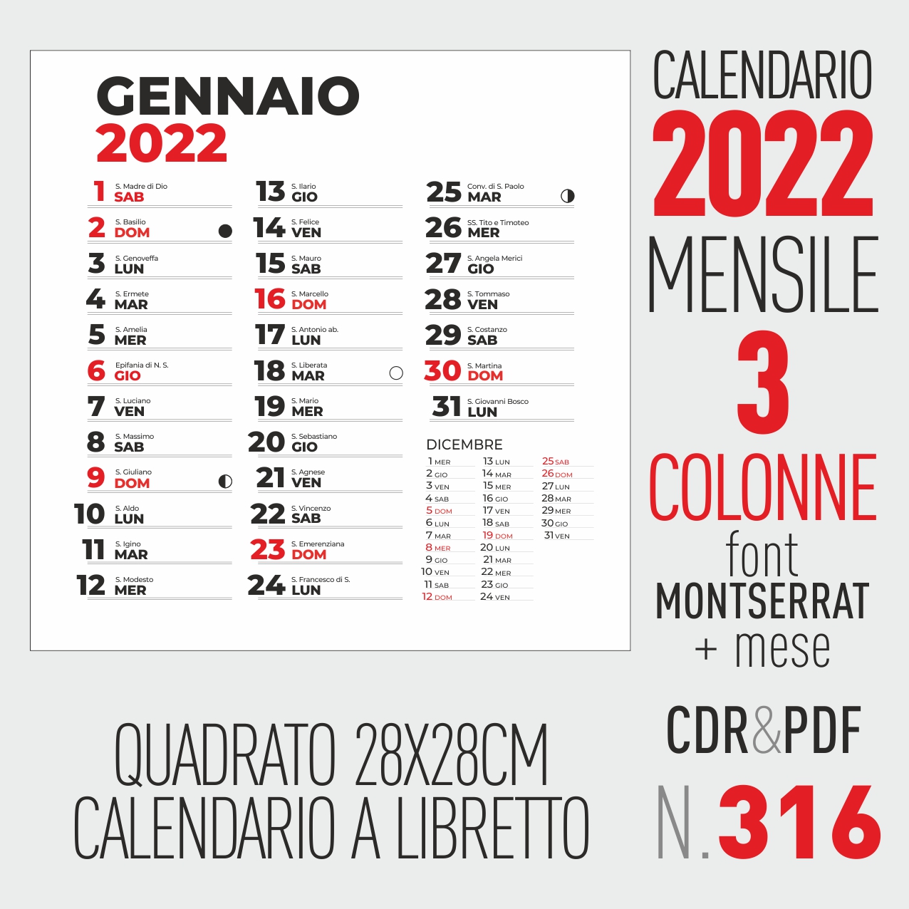 CALENDARIO 2022 MENSILE