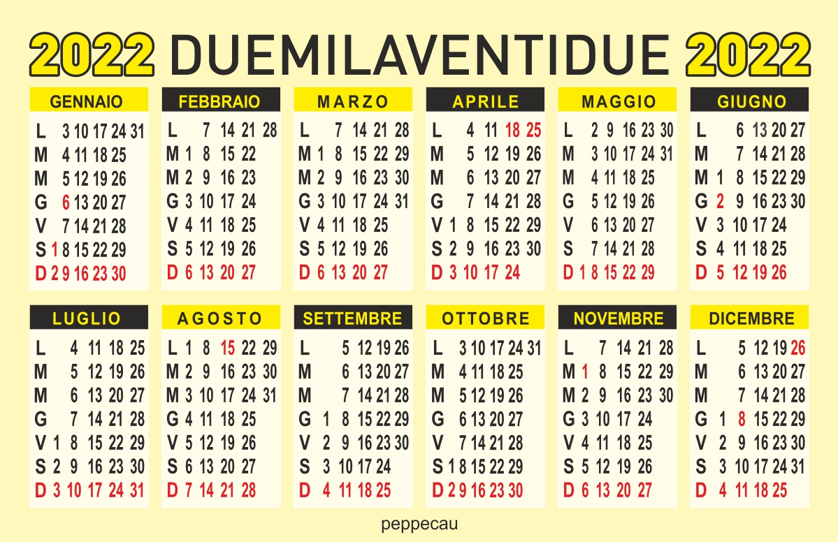calendario 2022 annuale