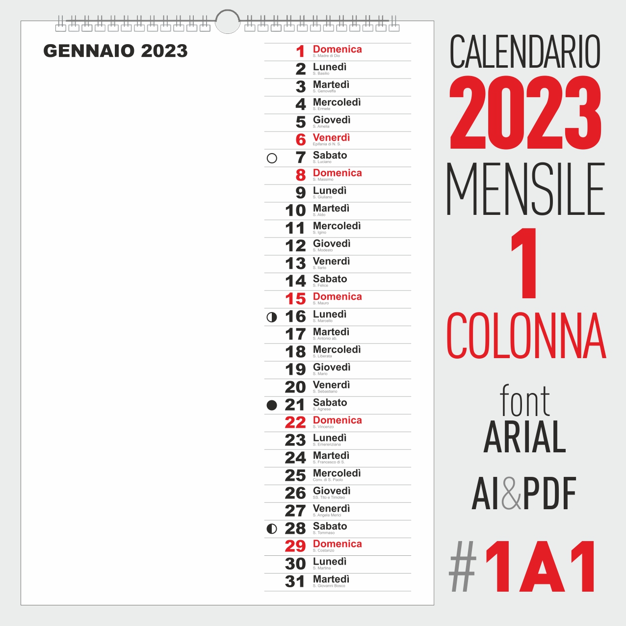 calendario 2023 mensile 1 colonna