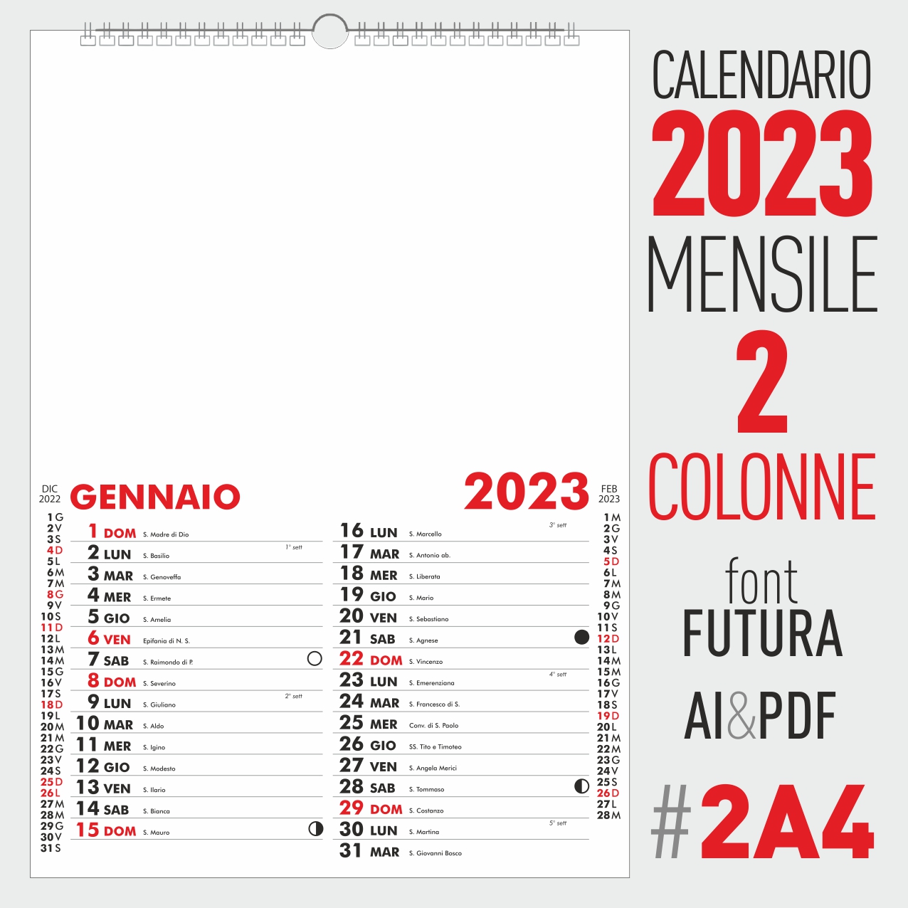 calendario 2023 mensile 2 colonne