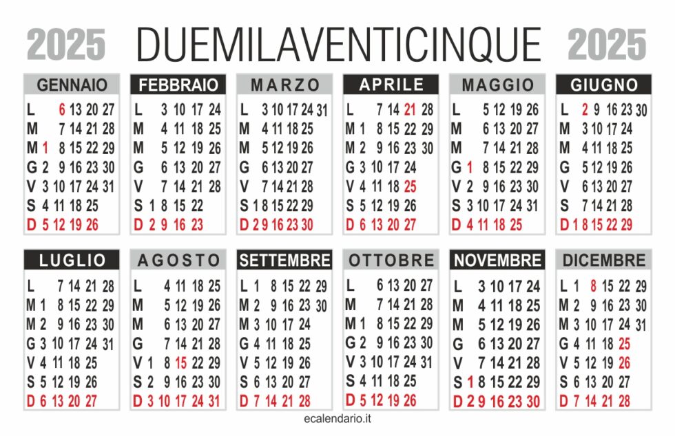 Calendario 2025 mensile eCalendario