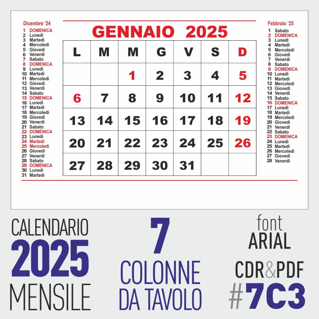 calendario 2025 mensile