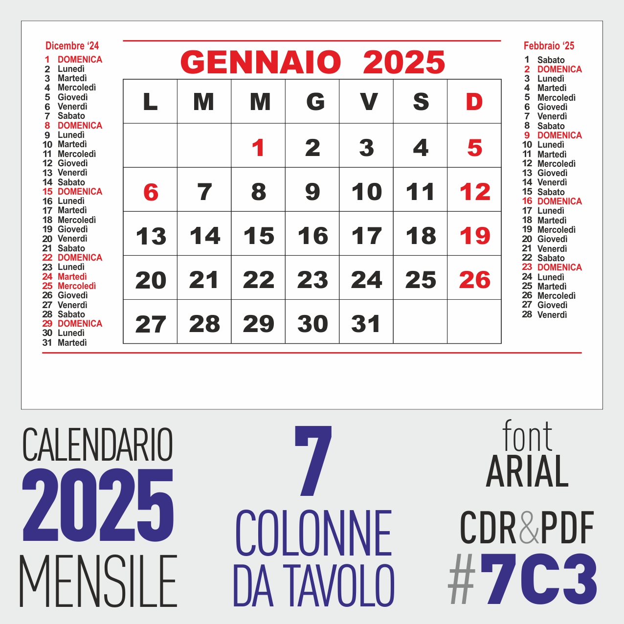 CALENDARIO 2025 MENSILE