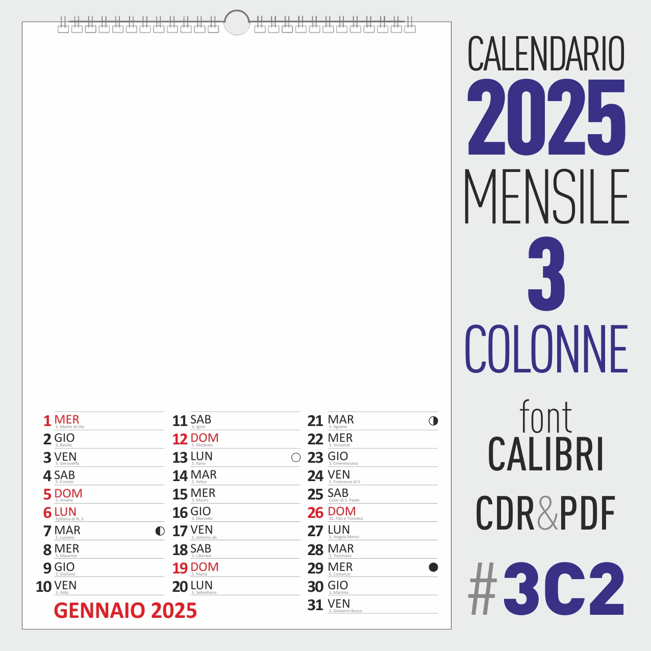 calendario 2025 mensile