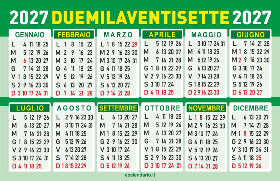 Calendario 2027 Gratis ECalendario